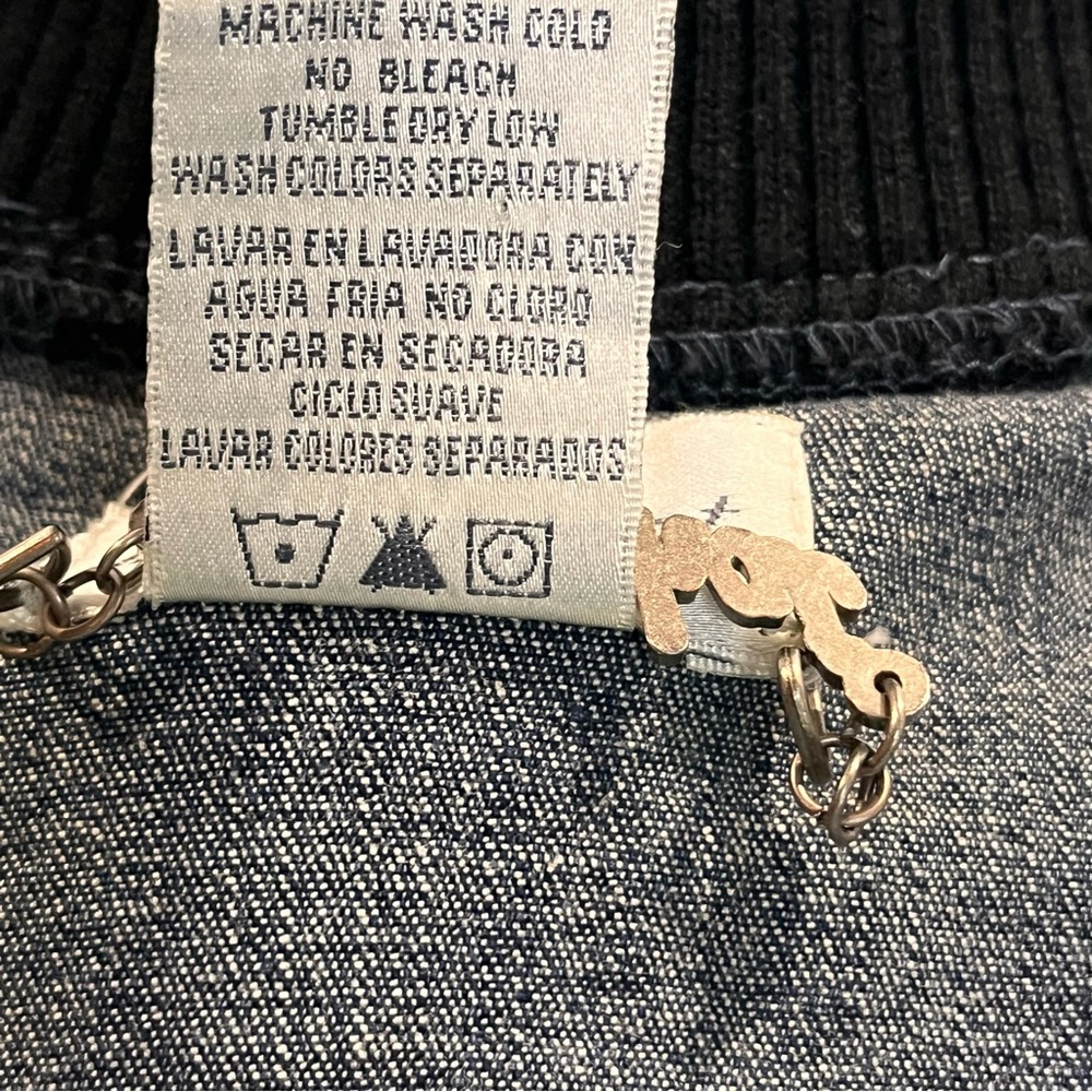 Vtg Baby Phat Y2K Denim Bomber Varsity Jean Jacket Size L Streetwear Retro Style - Picture 15 of 15